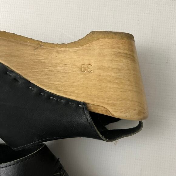 No. 6 Leather Wedge Clog Slingback Pump Wooden Platform Weave Women Size 39 - Picture 4 of 14